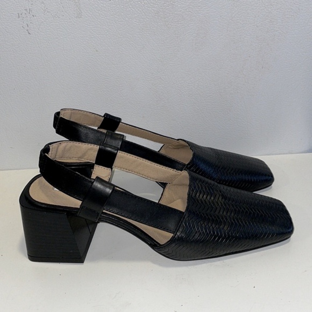 Topshop Leather Y2K Square Toe Slingback Shoes size 39/US 8.5 Block Heel NWOT